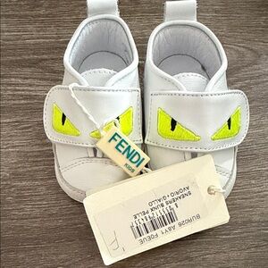 Fendi Kids White and Neon Yellow Sneakers